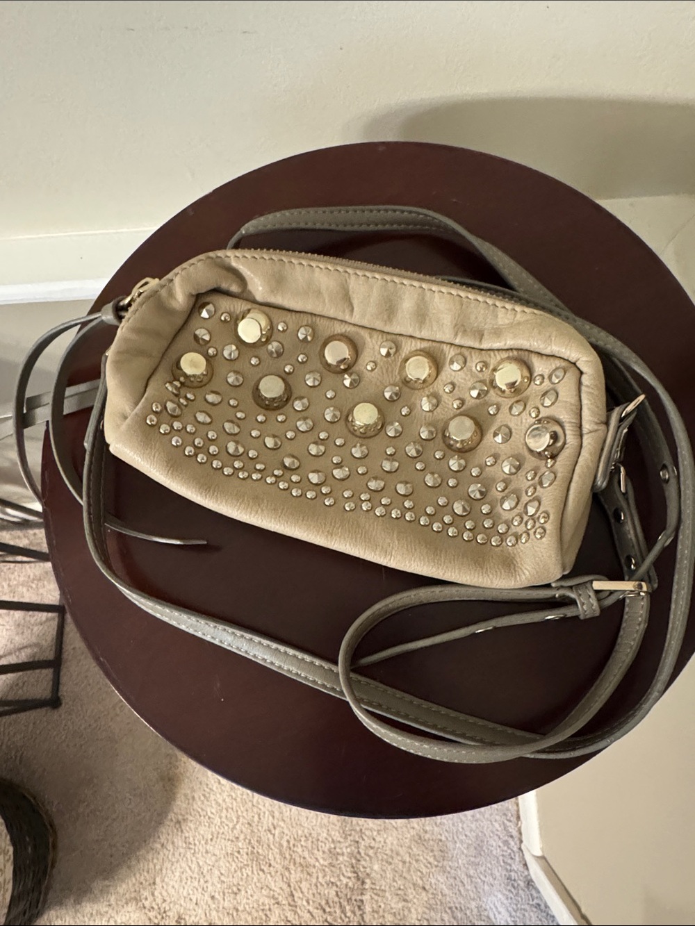 Junior Drake Cream Crossbody with Gold Stud Accents